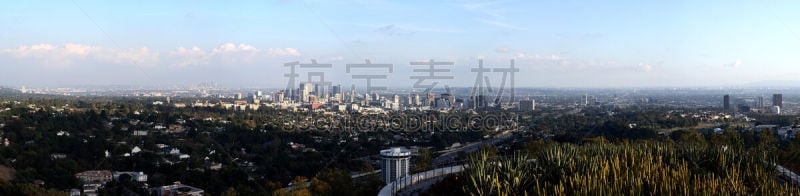 全景,洛杉矶,盖蒂中心,405号公路,好莱坞,水平画幅,无人,蓝色,城市天际线,户外