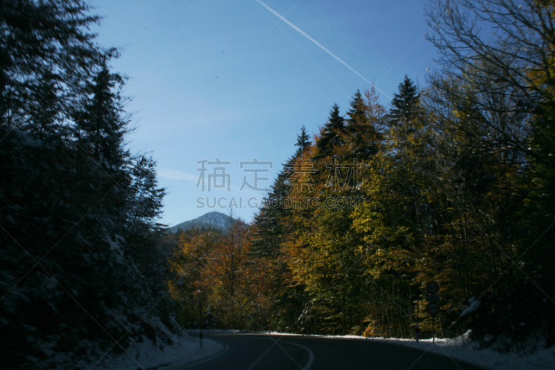 街道,山,瓦尔兴湖,巴伐利亚塑像,欧洲,概念,汽车,上巴伐利亚,图像,雪