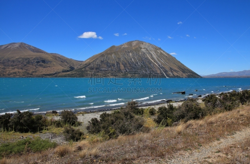 水,湖,青绿色,宾欧豪山区,新西兰坎特伯雷地区,南阿尔卑斯山脉,新西兰南岛,天空,水平画幅,无人