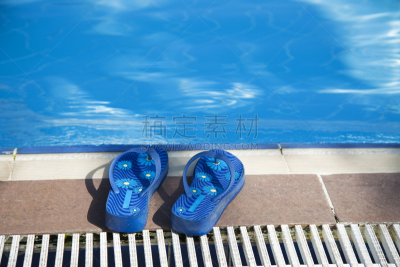 蓝色,拖鞋,自然,水,凉鞋,水平画幅,无人,游泳池,湿,夏天