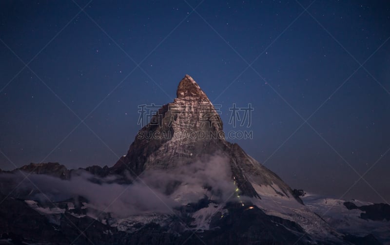 马特洪峰,夜晚,山顶,策尔马特,山,瑞士阿尔卑斯山,寒冷,悬崖,水平画幅,无人