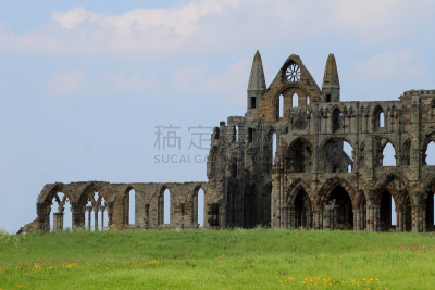 惠特比修道院,惠特比市,修院,修道院,水平画幅,地形,无人,全景,古老的,英格兰