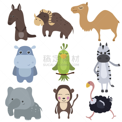 动物,非洲,矢量,反差,土豚,河马,非洲水牛,斑马,人老心不老,猴子