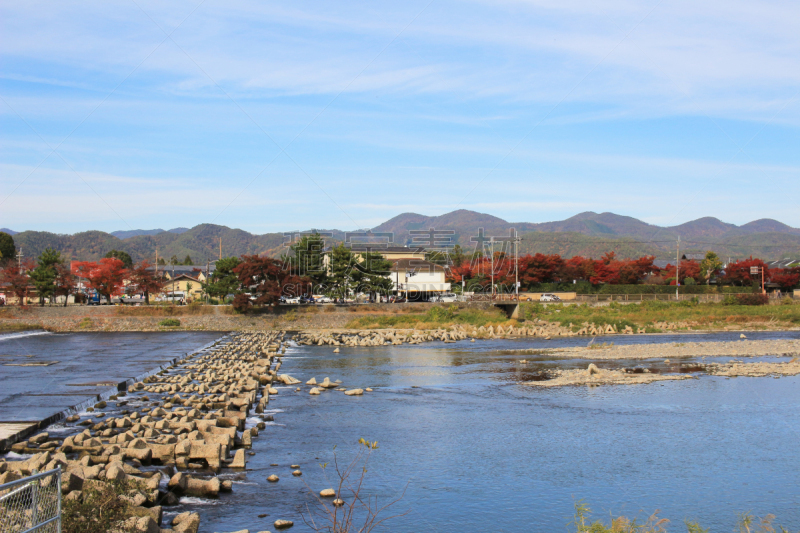 katsura,岚山,河流,京都府,前面,山,自然,水平画幅,秋天,无人