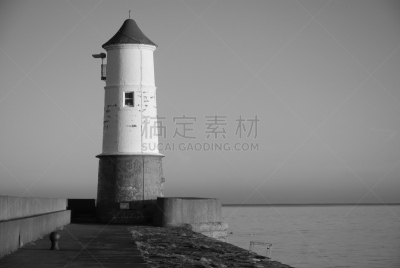 贝里克上特威德,码头,灯塔楼,黑白图片,诺森伯兰郡,河口,宁静,水平画幅,无人,建筑外部