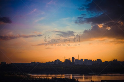 城市天际线,河流,自然美,在上面,新西伯利亚,美国,水平画幅,建筑,早晨,旅行者
