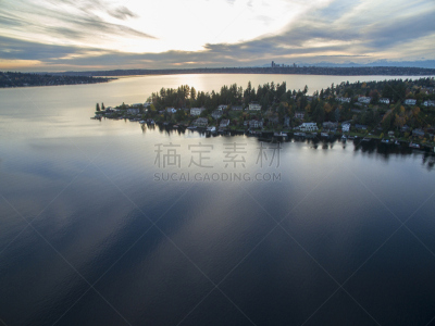 华盛顿州,西雅图,都市风景,背景,麦地那,锐角,贝勒乌,华盛顿湖,天线,半岛