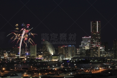 横滨,神奈川县,日本,海港,焰火,音乐节,横滨地标大厦,横滨高速铁路,萤火虫,摩天轮