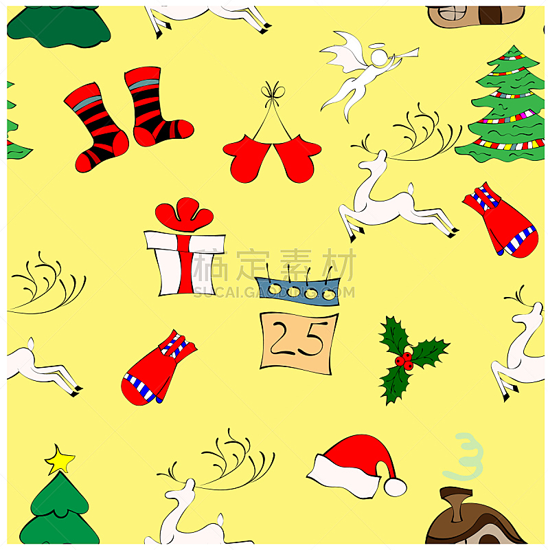 圣诞树,式样,日历,房屋,鹿,黄色背景,床单,垂直画幅,袜子