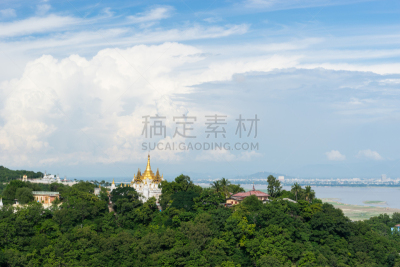 实皆省,缅甸,山,黄金,宝塔,曼德勒,在上面,伊洛瓦底江,天空,美
