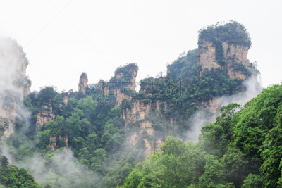 山,岩石,雾,绿色,地形,白色,巨大的,与众不同,非凡的,树