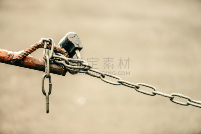 留白,链,褐色,特写,沥青,安全栅栏,网栅栏,挂锁,关闭的,停车