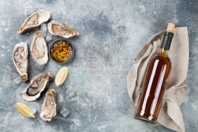 清新,牡蛎,白葡萄酒,葡萄酒,普罗赛柯起泡酒,水平画幅,瓶塞钻,软体动物,开胃品,生食
