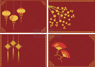 春节,信封,红色,中国结,红包,中国灯笼,扇子,中国元宵节,红色背景,灯笼