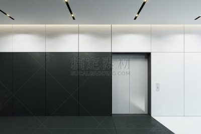 现代,电梯,门,办公室,关闭的,大厅,不锈钢,空的,照明设备,地板
