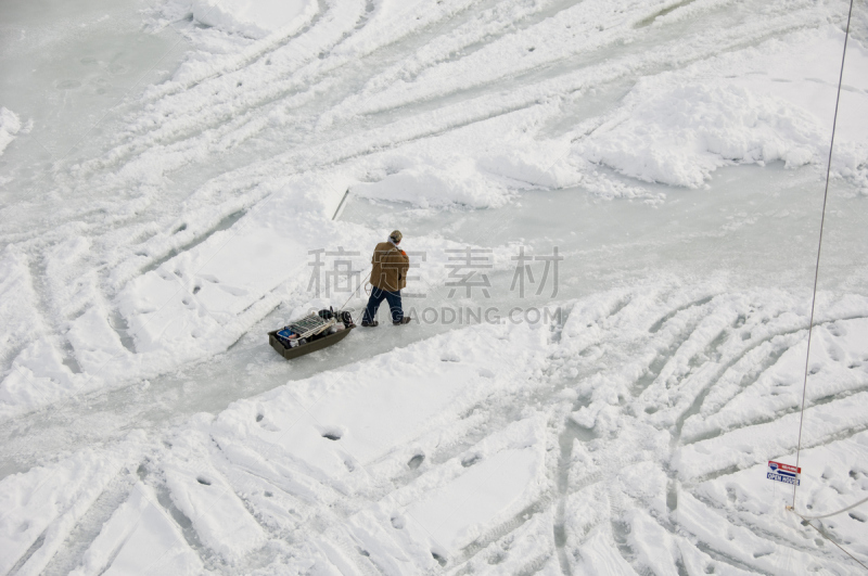 冰钓,新英格兰,梅雷迪斯,冬天,图像,雪,湖,渔夫,户外