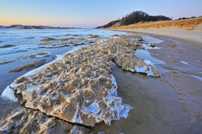 密歇根湖,冬天,海岸线,褐色,水平画幅,沙子,雪,无人,曙暮光,户外