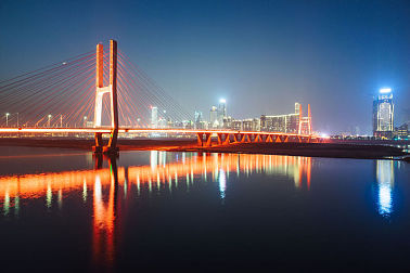 南浦大桥,侧面视角,天空,水平画幅,建筑,夜晚,无人,上海,黄浦江,无人迹