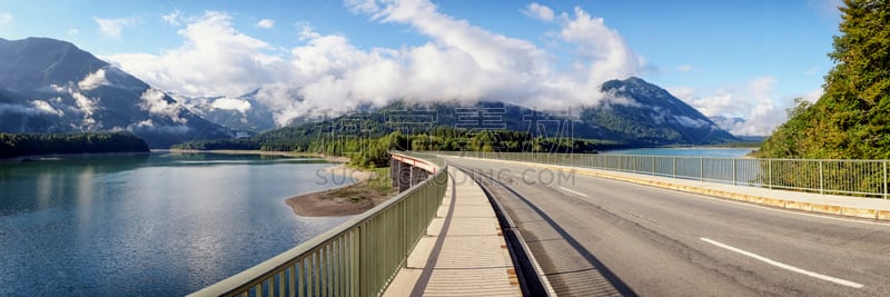 sylvenstein lake,水,天空,水平画幅,山,无人,水库,户外,湖,卡尔文德尔山脉