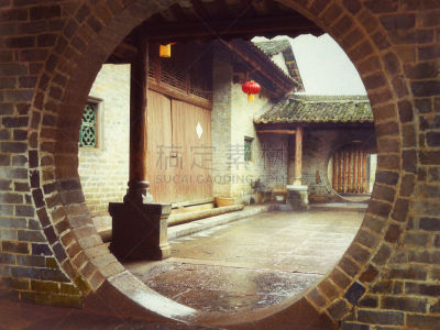 庭院,阳朔,过去,桂林,圆形,灯笼,水平画幅,建筑,无人,古老的