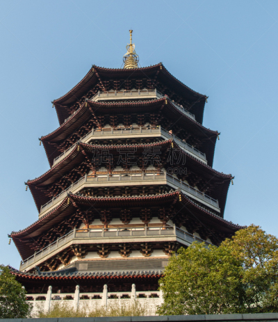 雷峰宝塔,垂直画幅,水,水平画幅,枝繁叶茂,山,无人,当地著名景点,东亚,户外