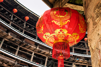 红色,中国灯笼,永定,蒂卢,客家族,厦门,福建省,灯笼,水平画幅,无人