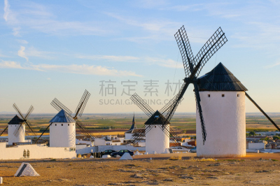 克里普塔纳,风车,天空,大麦,水平画幅,唐吉诃德,无人,2015年,玉米,小麦