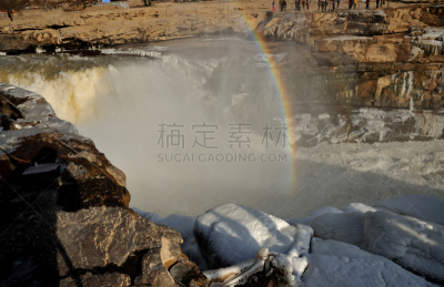 壶口瀑布,水,水平画幅,无人,户外,非凡的,冬天,山,著名景点,中国