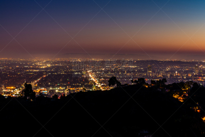 夜晚,洛杉矶,威尔夏大道,好莱坞山,水平画幅,山,无人,洛杉矶县,户外,城市