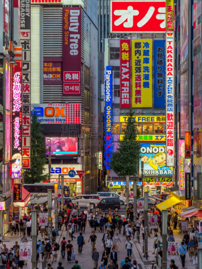 日本,秋叶原,东京,垂直画幅,美,地形,建筑,夜晚,斑点,户外