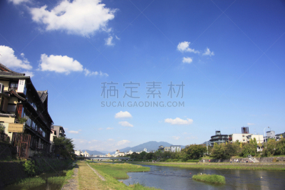 鸭川,天空,蓝色,武藏坊弁庆,京都市,京都府,水平画幅,地形,无人,日本