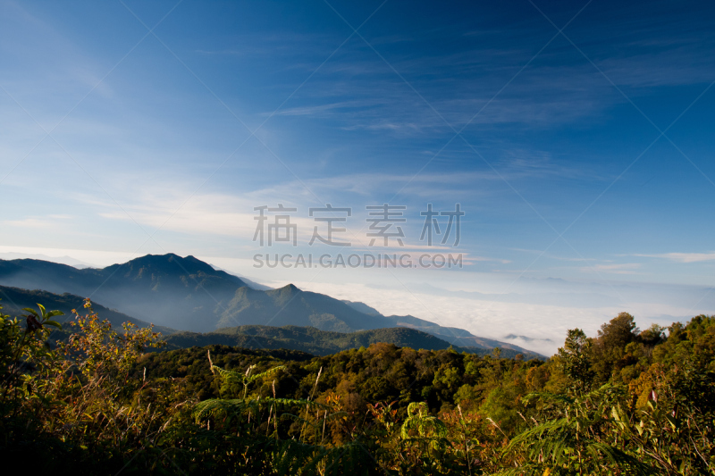 泰国,茵他侬国家公园,自然,天空,水平画幅,地形,山,无人,蓝色,户外