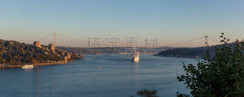 法提苏丹麦赫麦特桥,伊斯坦布尔,城堡,水平画幅,建筑,全景,城市天际线,欧洲,巨大的,吊桥