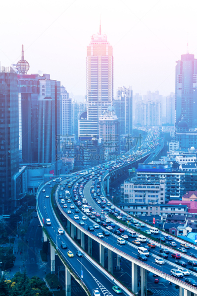 公路,上海,延安路,浦西,多车道公路,高峰时间,陆用车,桥,塔,交通