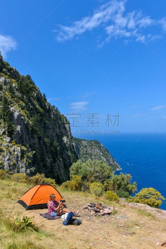 帐篷,女人,土耳其,地中海,户外,高处,仅女人,仅一个女人,斐提耶,俄鲁丹尼斯