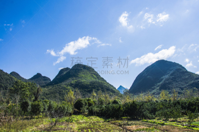 山脉,风景,喀斯特,桂林,天空,水平画幅,山,夏天,户外,草