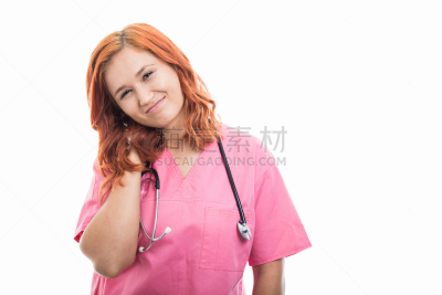 听诊器,颈,青年人,痛苦,做手势,可爱的,制服,专门技术