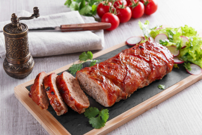 meat loaf,熏猪肉,有包装的,沙拉,lloyd bacon,肉馅面包,水平画幅,无人,配方,背景聚焦