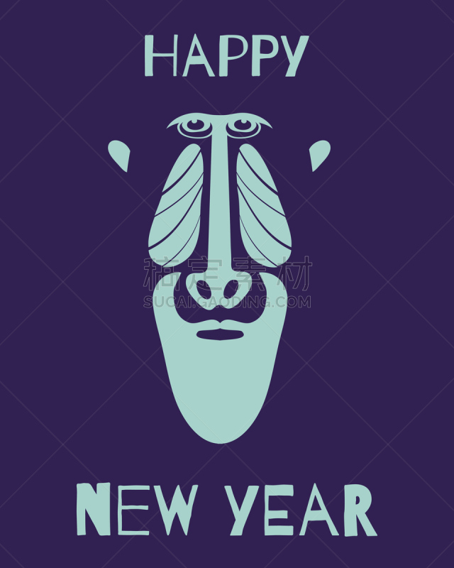 山魈,狒狒,中文,汉字,黑猩猩属,贺卡,绘画插图,新年,性格,卡通