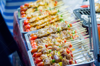 街市,英文字母b,格子烤肉,串肉签,水平画幅,膳食,肉,红色,餐馆