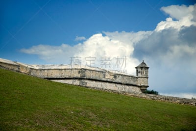 要塞,圣米格尔德阿连德,建筑外部,围墙,地名,水平画幅,无人,坎佩切湾州,户外,美洲