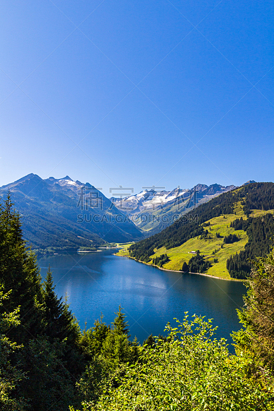 水库,奥地利,齐勒塔尔山脉,垂直画幅,水,天空,美,雪,夏天,户外