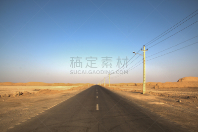 伊朗,沙漠,空的路,天空,褐色,水平画幅,山,沙子,无人,阴影