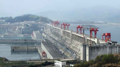 长江三峡,中国,航拍视角,船程,水闸,运河水闸,海上建筑,湖北省,水电站,长江