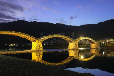 锦带桥,夜晚,岩国,山口县,自然,水平画幅,建筑,木制,无人,日本