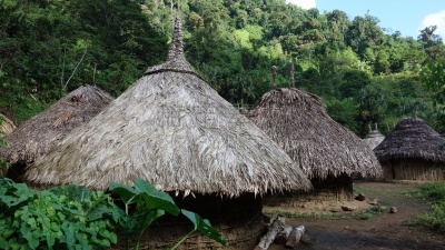 圣玛尔塔内华达山脉,小屋,泥屋,茅屋屋顶,美洲土著居民,房屋建设,圆锥,水平画幅,传统,户外