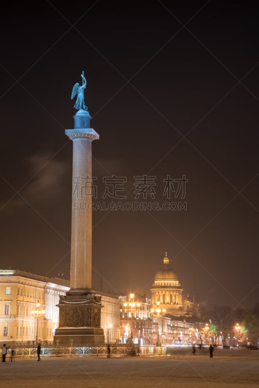 亚历山大圆柱,大教堂,艾萨克圣经人物,贞德,神圣,背景,圣以撒大教堂,垂直画幅,景观设计,夜晚