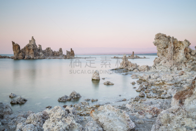 加利福尼亚,泉华,莫诺湖,水,天空,曙暮光,夏天,石材,美洲,湖