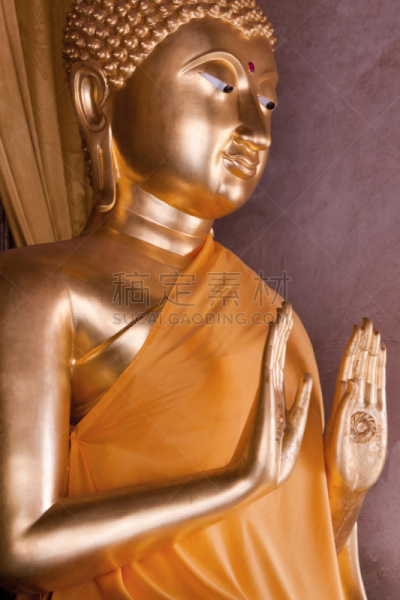佛,垂直画幅,南邦普拉辛寺,橙色,纺织品,无人,符号,僧院,泰国,室内