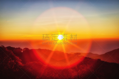 天空,镜头眩光,山,金色,火炬塔,清迈省,美,日落,日出